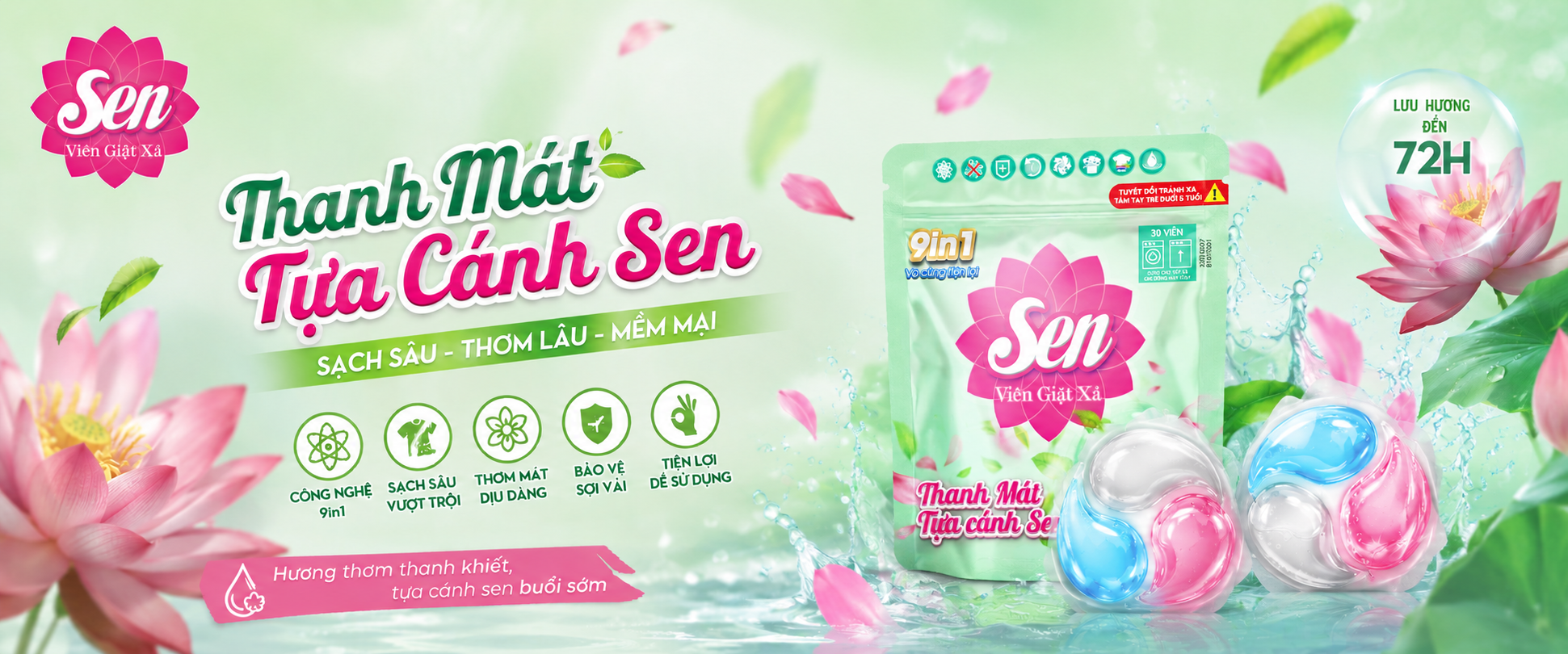 Viên Giặt Xả Sen thanh mát tựa cánh sen  