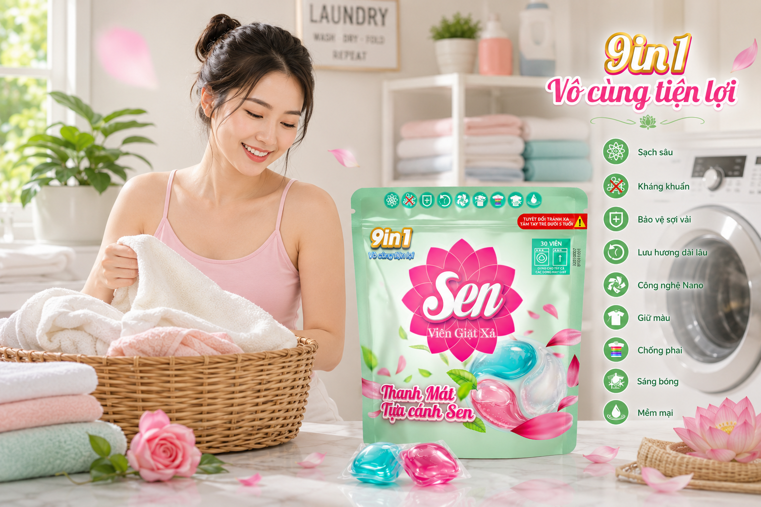 Viên Giặt Xả Sen