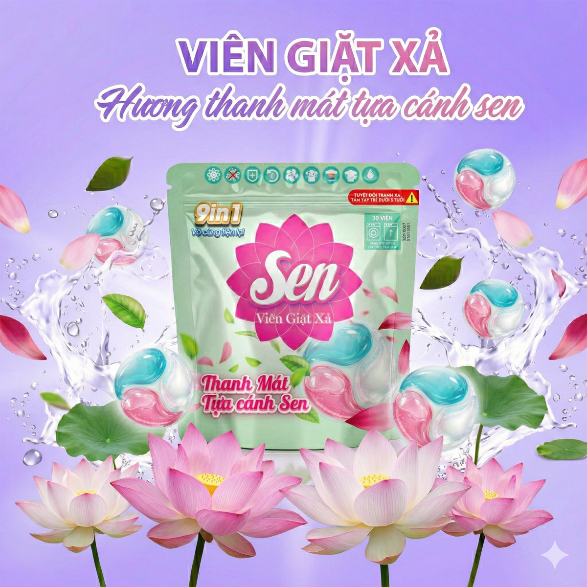 Viên giặt xả Sen 9in1 