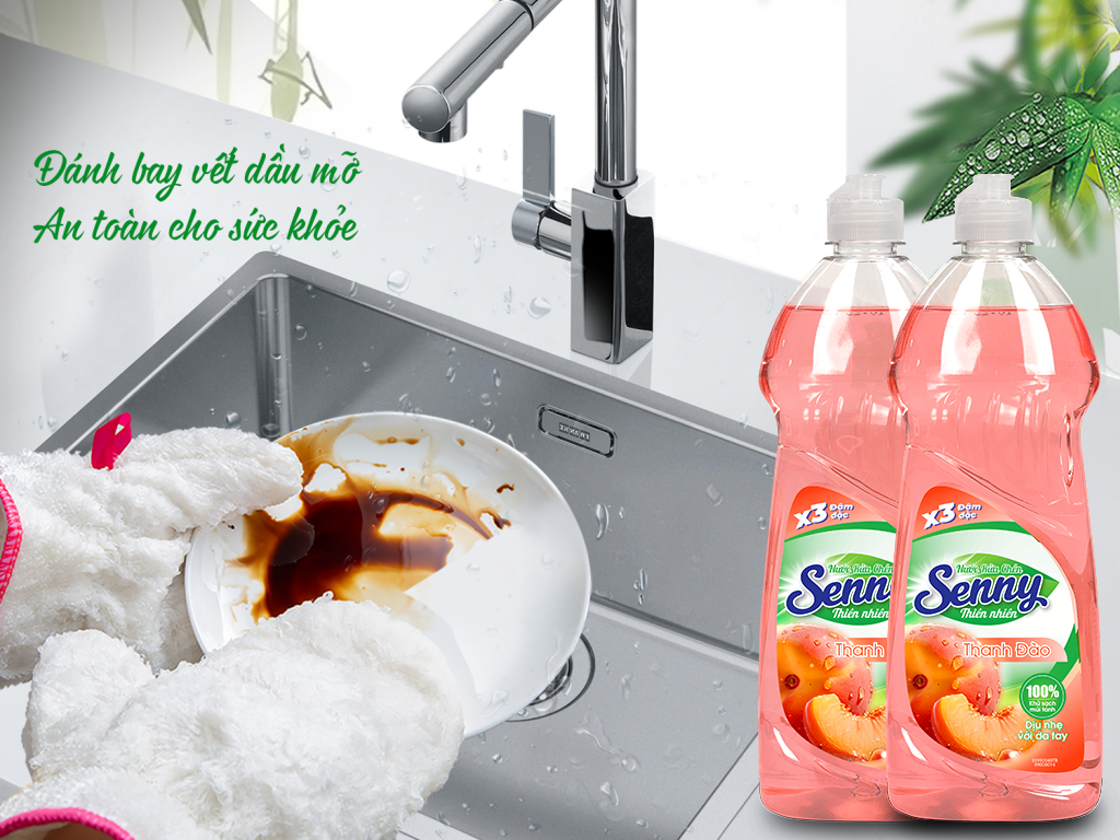 Nước Rửa Chén Senny Hương Thanh Đào – Đánh Bay Dầu Mỡ, Lưu Hương Dịu Ngọt