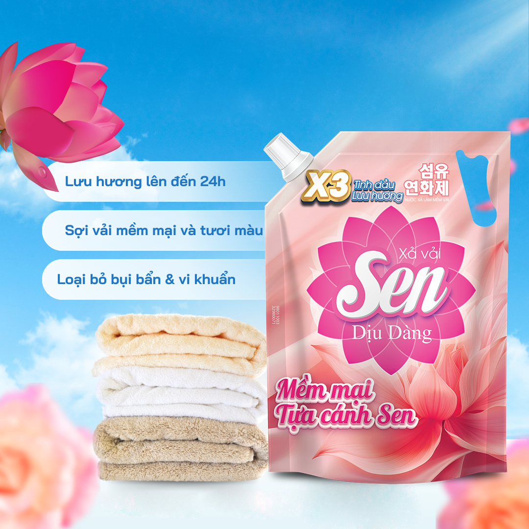 Nước Xả Vải Sen Dịu Dàng – Thơm Lâu, Mềm Vải, Dùng Là Mê