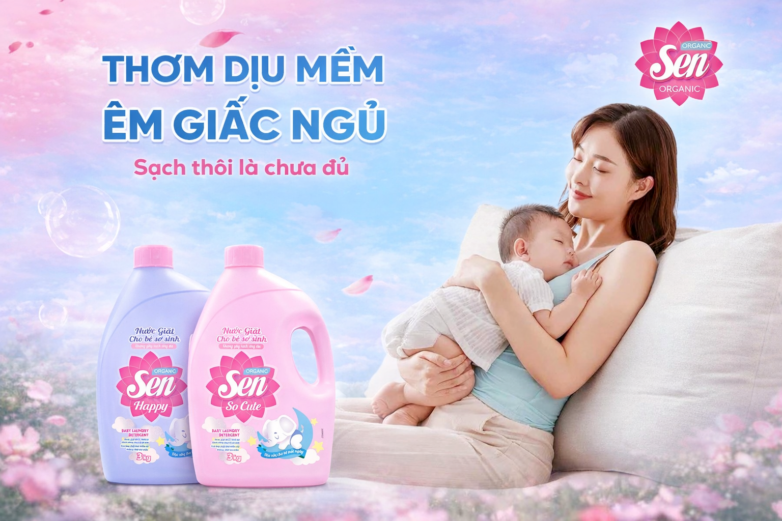 Mẹ Thông Thái Chọn Sen Happy & Sen So Cute  – Nước Giặt Chuyên Dụng Cho Bé Sơ Sinh