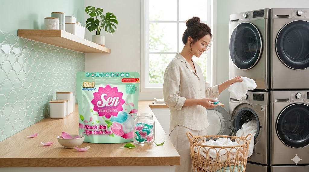 Viên Giặt Xả Sen Thanh Mát Tựa Cánh Sen 30 Viên/Hộp – Tiện Lợi, Sạch Thơm Mỗi Ngày