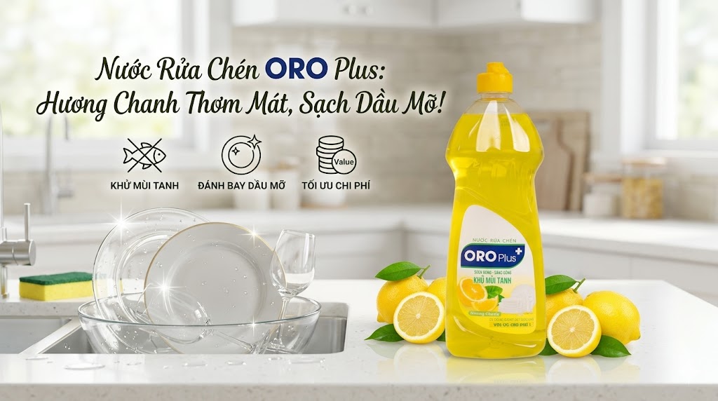 Nước Rửa Chén Oroplus Hương Chanh –  Sạch Chén Bát Hiệu Quả, Dịu Nhẹ Cho Da Tay
