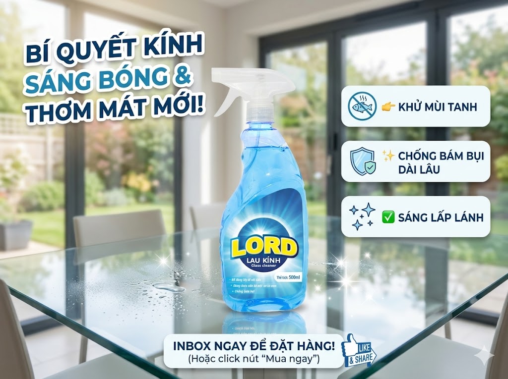 Nước Lau Kính Lord Khử Mùi Tanh Chống Bám Bụi 500ml – Kính Sạch Sáng Bóng, Không Vết Ố