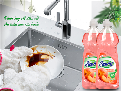 Nước Rửa Chén Senny Hương Thanh Đào – Đánh Bay Dầu Mỡ, Lưu Hương Dịu Ngọt